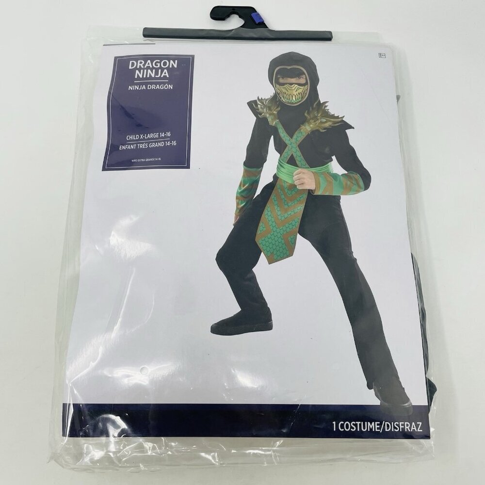Dragon Ninja Youth Child Boys Size XL 14-16‎ Halloween Dress Up Costume Black - Picture 2 of 7